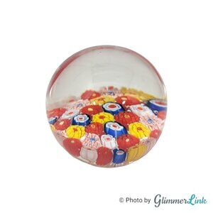 Vintage Millefiori Glass Paperweight – Colorful Red Yellow Blue Art Glass Mosaic